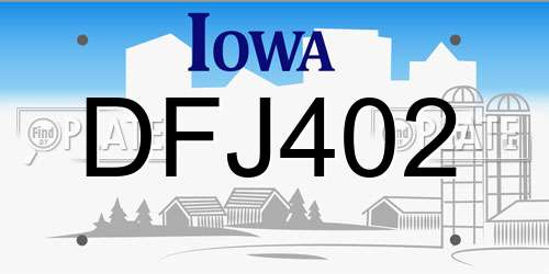 DFJ402 Iowa License Plate