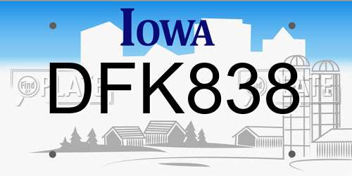 DFK838 Iowa License Plate