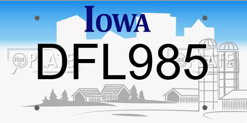DFL985 Iowa License Plate