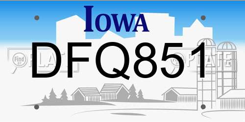 DFQ851 Iowa License Plate