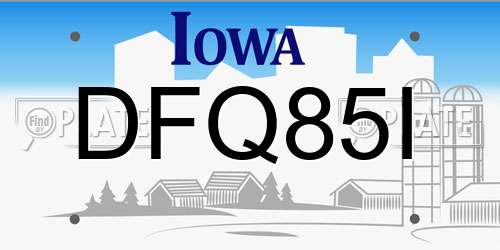 DFQ85I Iowa License Plate