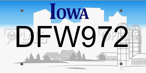 DFW972 Iowa License Plate