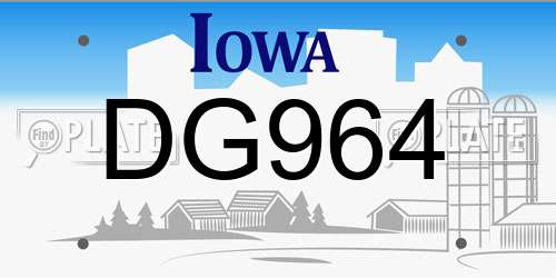 DG964 Iowa License Plate