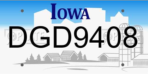 DGD9408 Iowa License Plate
