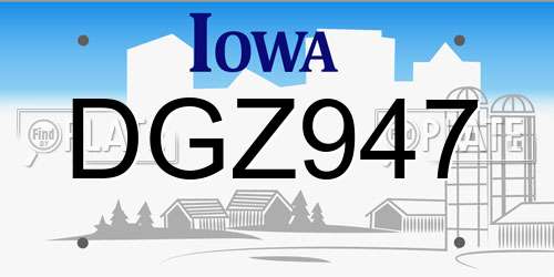 DGZ947 Iowa License Plate