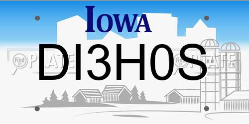 DI3H0S Iowa License Plate