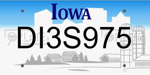 DI3S975 Iowa License Plate