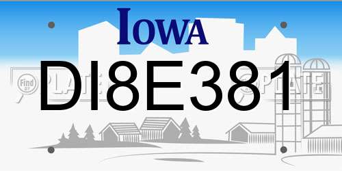 DI8E381 Iowa License Plate