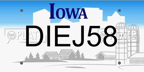 DIEJ58 Iowa License Plate