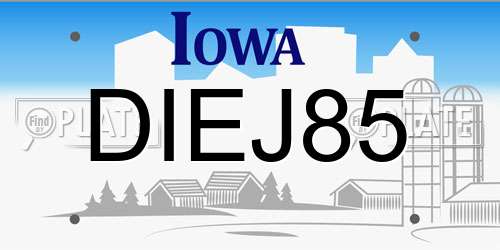 DIEJ85 Iowa License Plate