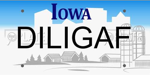 DILIGAF Iowa License Plate