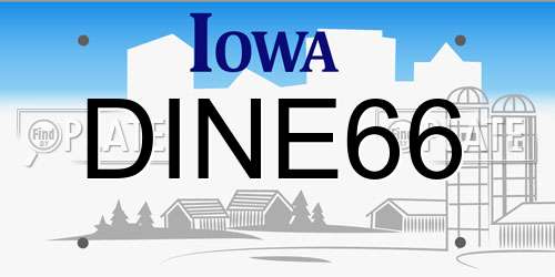 DINE66 Iowa License Plate