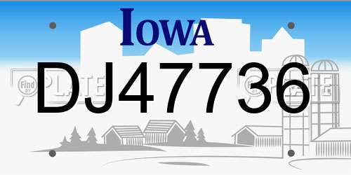 DJ47736 Iowa License Plate