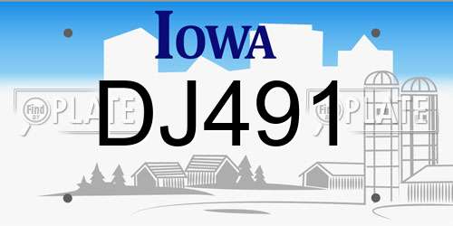 DJ491 Iowa License Plate