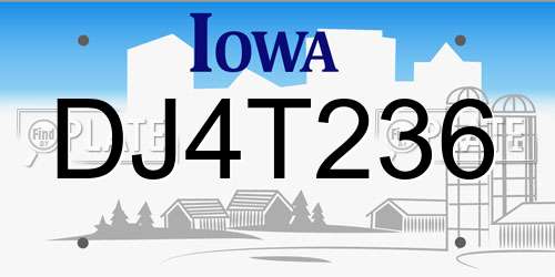 DJ4T236 Iowa License Plate
