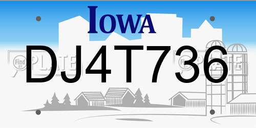 DJ4T736 Iowa License Plate