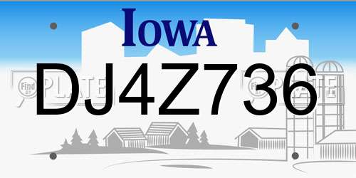 DJ4Z736 Iowa License Plate