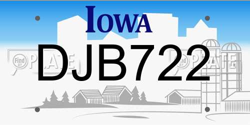 DJB722 Iowa License Plate