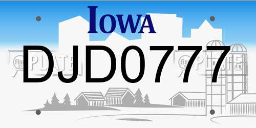 DJD0777 Iowa License Plate