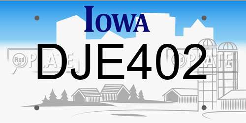 DJE402 Iowa License Plate