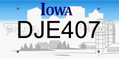 DJE407 Iowa License Plate