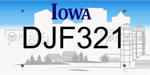 DJF321 Iowa License Plate