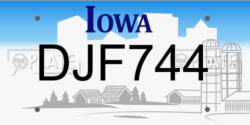 DJF744 Iowa License Plate