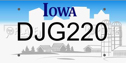 DJG220 Iowa License Plate