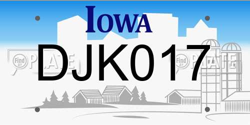 DJK017 Iowa License Plate