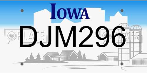 DJM296 Iowa License Plate