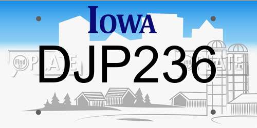DJP236 Iowa License Plate