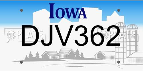 DJV362 Iowa License Plate