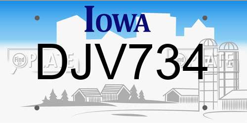 DJV734 Iowa License Plate