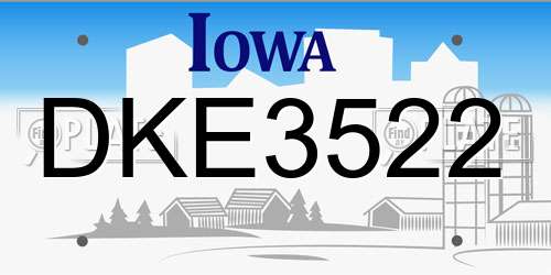 DKE3522 Iowa License Plate