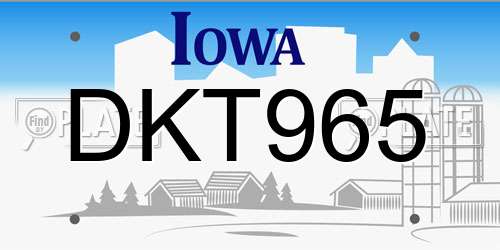 DKT965 Iowa License Plate