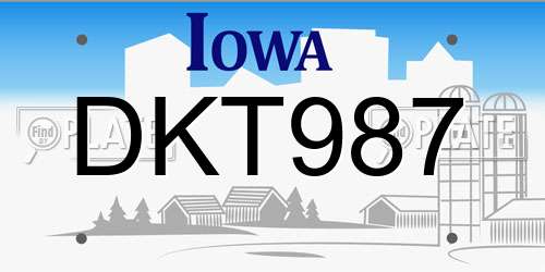 DKT987 Iowa License Plate