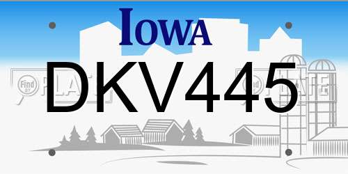 DKV445 Iowa License Plate