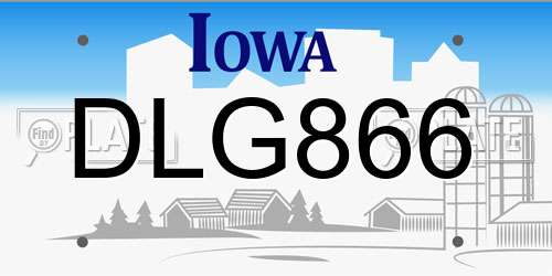 DLG866 Iowa License Plate