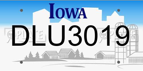 DLU3019 Iowa License Plate