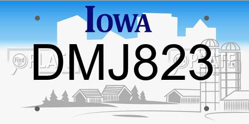 DMJ823 Iowa License Plate