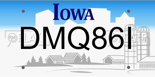 DMQ86I Iowa License Plate