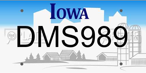 DMS989 Iowa License Plate