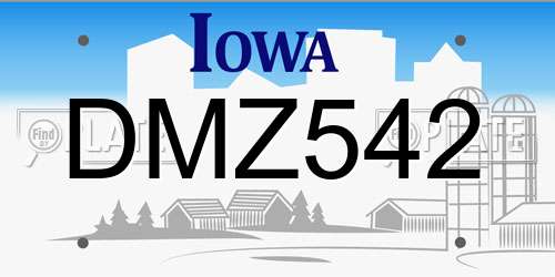 DMZ542 Iowa License Plate