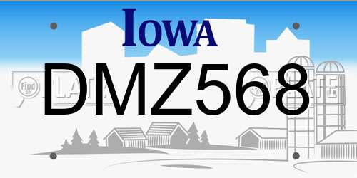 DMZ568 Iowa License Plate