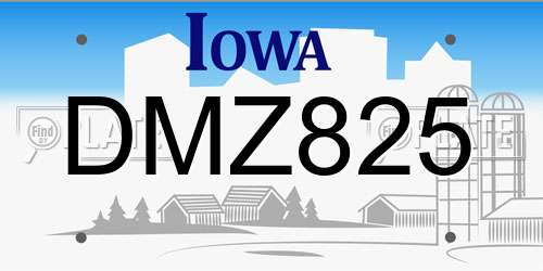 DMZ825 Iowa License Plate