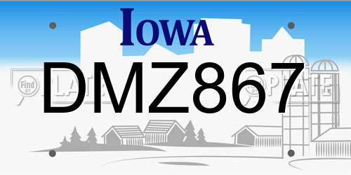 DMZ867 Iowa License Plate