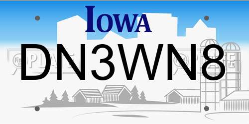 DN3WN8 Iowa License Plate