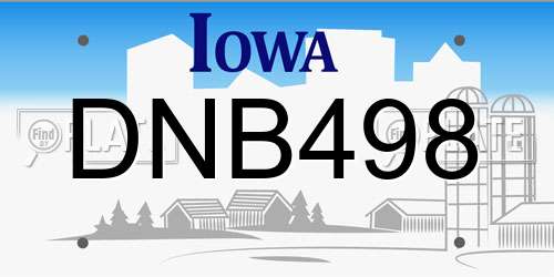 DNB498 Iowa License Plate