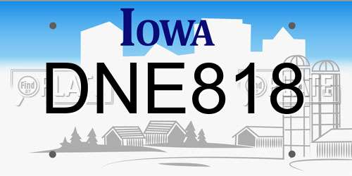 DNE818 Iowa License Plate