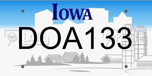 DOA133 Iowa License Plate